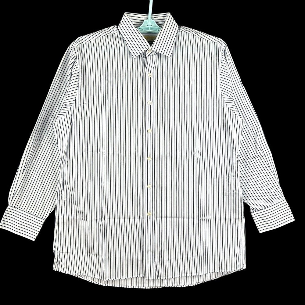 Michael Kors Men's Striped White Blue Shirt 16.5-32-33 Classic-Fit Long Sleeve